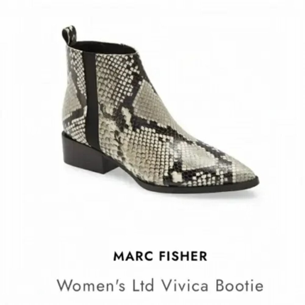 MARC FISHER LTD. Vivica Pointed Toe Snakeskin White Cow Ankle Block Heel